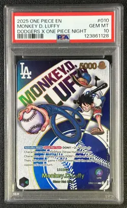 MONKEY D. LUFFY PSA 10 2025 ONE PIECE EN #EB02-010 DODGERS X ONE PIECE NIGHT 128 - Image 1