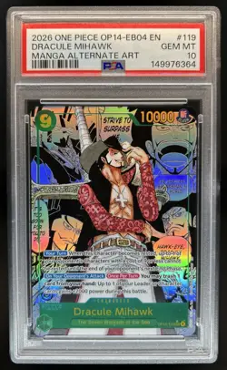 2026 One Piece Dracule Mihawk Secret Rare Manga Art #OP14-119 PSA 10 GEM MINT - Image 1