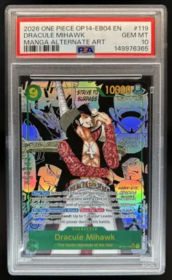 2026 One Piece Dracule Mihawk Secret Rare Manga Art #OP14-119 PSA 10 GEM MINT - Image 1