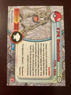 1999 Geodude #74 Topps Pokemon Holo Foil Blue Logo TV Series 1 Card - Image 3