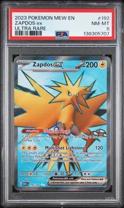 Pokemon TCG Scarlet & Violet 151 ZAPDOS EX Ultra Rare 192/165 Full Art PSA 8 - Image 1