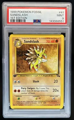 1999 Pokemon Fossil 1st Edition Sandslash #41/62 PSA 9 - Image 1