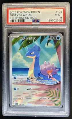 2025 Pokemon Destined Rivals Misty's Lapras Illustration Rare #194/182 PSA 9 - Image 1
