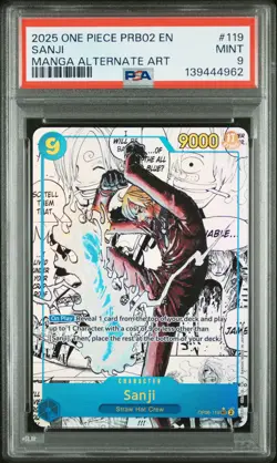 2025 ONE PIECE PRB02-PREM BOOSTER -ONE PIECE CARD THE BEST- VOL.2 SANJI PSA 9 - Image 1