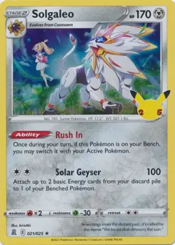 Solgaleo 021/025 Celebrations Holo Pokemon Card - NM - Image 1