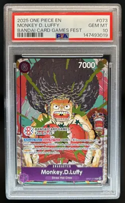 2024 One Piece Monkey.D.Luffy Bandai Card Games Fest #OP07-073 PSA 10 GEM MINT - Image 1