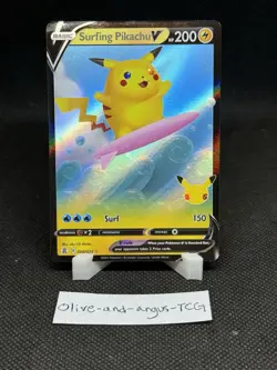Pokemon TCG Surfing Pikachu v Celebrations Holo Ultra Rare Card 008/025 - Image 1