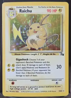 Vintage Pokemon TCG Fossil WoTC Raichu Holo Rare Card #14/62 LP - Image 1