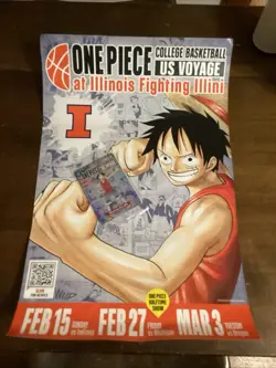 Monkey.D.Luffy P-055 One Piece College Basketball US Voyage Card & Poster ILLINI - Image 1