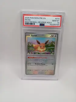 Prismatic Evolutions Eevee Master Ball Pattern Holo 074/131 PSA 10 Pokemon - Image 1