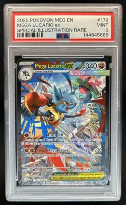 2025 Pokemon Mega Evolution Lucario ex Special Illustration Rare #179/132 PSA 9 - Image 1