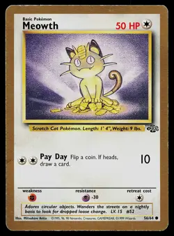 Pokemon Card Meowth 56/64 Gold Border Promo - Image 1
