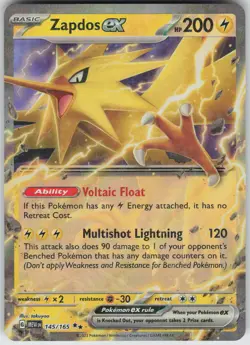 Pokemon Zapdos ex - 145/165 SV: Scarlet & Violet 151 Double Rare NM - Image 1