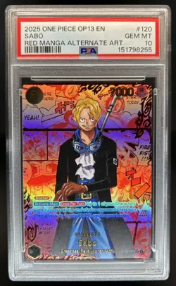 2025 One Piece Sabo Secret Rare Red Manga Alt Art #OP13-120 PSA 10 GEM MINT - Image 1