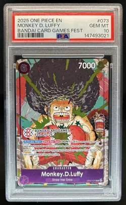 2024 One Piece Monkey.D.Luffy Bandai Games Fest Rare #OP07-073 PSA 10 GEM MINT - Image 1