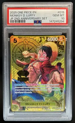 2025 One Piece EN JP 2nd Anniversary Set Monkey.D.Luffy #ST13-015 PSA 10 GEM MT - Image 1