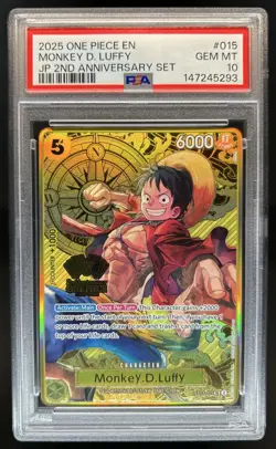 2025 One Piece EN JP 2nd Anniversary Set Monkey.D.Luffy #ST13-015 PSA 10 GEM MT - Image 1