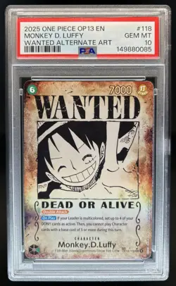 2025 One Piece Monkey D. Luffy Secret Rare Alt Art #OP13-118 PSA 10 GEM MINT - Image 1