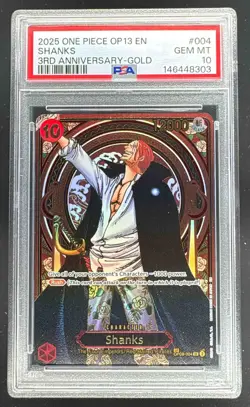 Shanks 2025 One Piece Carrying On His Will #OP09-004 3rd Anniversary Gold PSA 10 - Image 1