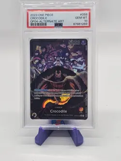 One Piece Kingdoms Of Intrigue Crocodile OP04-058 Leader Alt Art PSA 10 English - Image 1