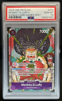 2025 One Piece EN Monkey.D.Luffy Bandai Card Games Fest #OP07-073 PSA 10 - Image 1