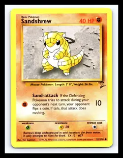 💥 SANDSHREW Non Holo 2000 Pokemon Base Set 2 WOTC Vintage Card # 91/130 - Image 1