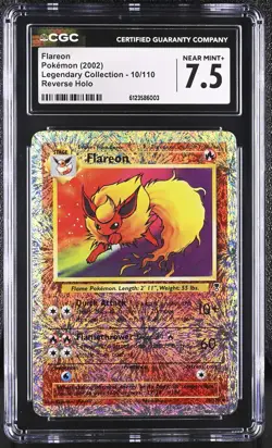 CGC 7.5 Flareon 2002 Legendary (Collection) 10/110 Reverse Holo Pokemon Card - Image 1
