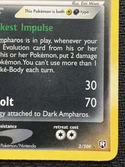 Pokemon Dark Ampharos Team Rocket Returns 2/109 Reverse Holo Stamped HP Damaged - Image 4