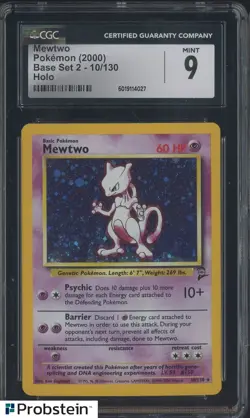 2000 Pokemon Base Set 2 #10 Mewtwo Holo CGC 9 MINT - Image 1