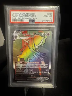 2021 POKEMON SWSH CHILLING REIGN #204 FULL ART/SHADOW RIDER CALYREX VMAX PSA 10 - Image 1
