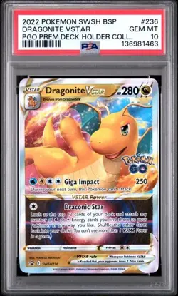 2022 POKEMON GO DRAGONITE VSTAR #SWSH236 PROMO PSA 10 GEM MINT - Image 1