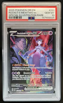 2025 Pokemon Destined Rivals Team Rocket's Mewtwo ex #231/182 PSA 10 GEM MINT - Image 1