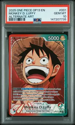 2025 One Piece OP13 EN Alternate Art #001 Monkey D. Luffy PSA 10 GEM MINT - Image 1