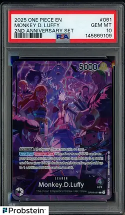 #1 2025 One Piece EN 2nd Anniversary Set #061 Monkey D. Luffy PSA 10 GEM MINT - Image 1