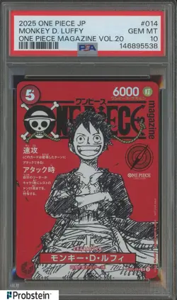 2025 ONE PIECE JPN PROMOS ONE PIECE MAGAZINE VOL.20 #014 MONKEY D. LUFFY PSA 10 - Image 1