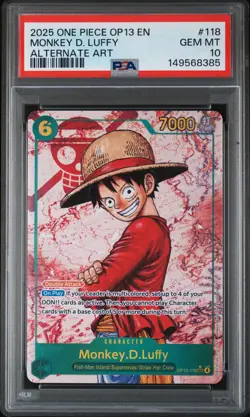 2025 ONE PIECE OP13-CARRYING ON HIS WILL ALTERNATE ART MONKEY D. LUFFY PSA 10 - Image 1