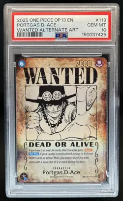 2025 One Piece OP13 Portgas D. Ace WANTED Alternate Art #OP13-119 PSA 10 - Image 1