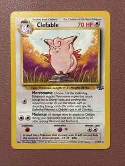 Pokemon TCG Clefable Jungle Set Non-Holo Rare Card 17/64 LP Condition - Image 1