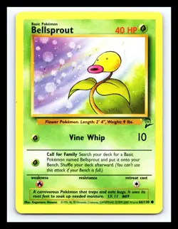 💥 BELLSPROUT Non Holo 2000 Pokemon Base Set 2 WOTC Vintage Card # 66/130 - Image 1