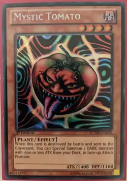 YuGiOh Mystic Tomato Secret Rare 1st Edition LCYW-EN239 - Image 1