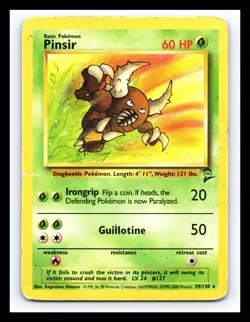 💥 PINSIR Non Holo 2000 Pokemon Base Set 2 WOTC Vintage Card # 29/130 - Image 1