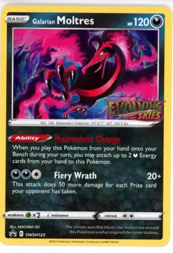 Galarian Moltres SWSH125 Prerelease Holo Promo Pokemon Card Evolving Skies - Image 1