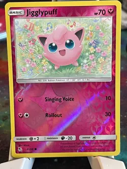 POKEMON JIGGLYPUFF 41/68 COMMON REVERSE HOLOFOIL HIDDEN FATES NM CARD - Image 1