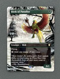 Birds of Paradise Bloomburrow Commander Hand Painted Altered Winter Art Tentz - Image 1