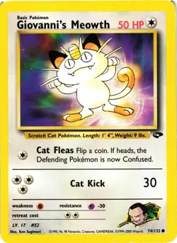 Pokemon TCG Giovanni's Meowth 074/132 Unlimited Common Gym Challenge LP/MP - Image 1