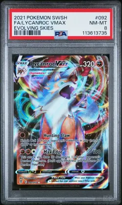 2021 POKEMON SWORD & SHIELD EVOLVING SKIES 092 FULL ART/LYCANROC VMAX PSA 8 - Image 1