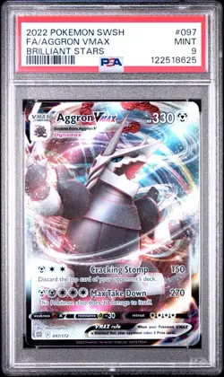 2022 POKEMON SWORD & SHIELD BRILLIANT STARS #097 FULL ART/AGGRON VMAX PSA 9 - Image 1
