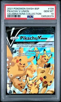2021 POKEMON SWSH BLACK STAR PROMO CELEBRATIONS COLL #139 PIKACHU V-UNION PSA 10 - Image 1