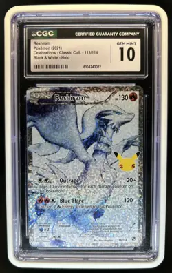 2021 Pokemon SWSH Celebrations Reshiram Classic Black White Holo #113/114 CGC 10 - Image 1