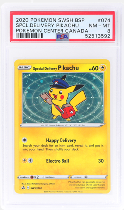 2020 Pokemon Sword And Shield Black Star Promo Special Delivery Pikachu PSA 8 - Image 1